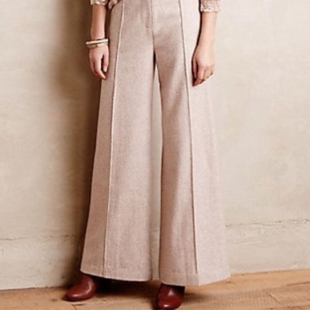 Anthropologie Wide-Leg Pants in Light Beige
